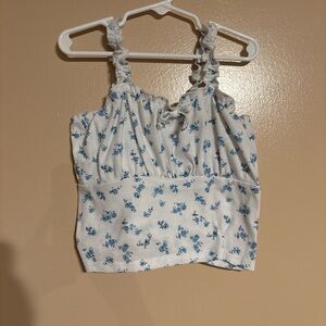 SHEIN White and Blue Floral Tank Top